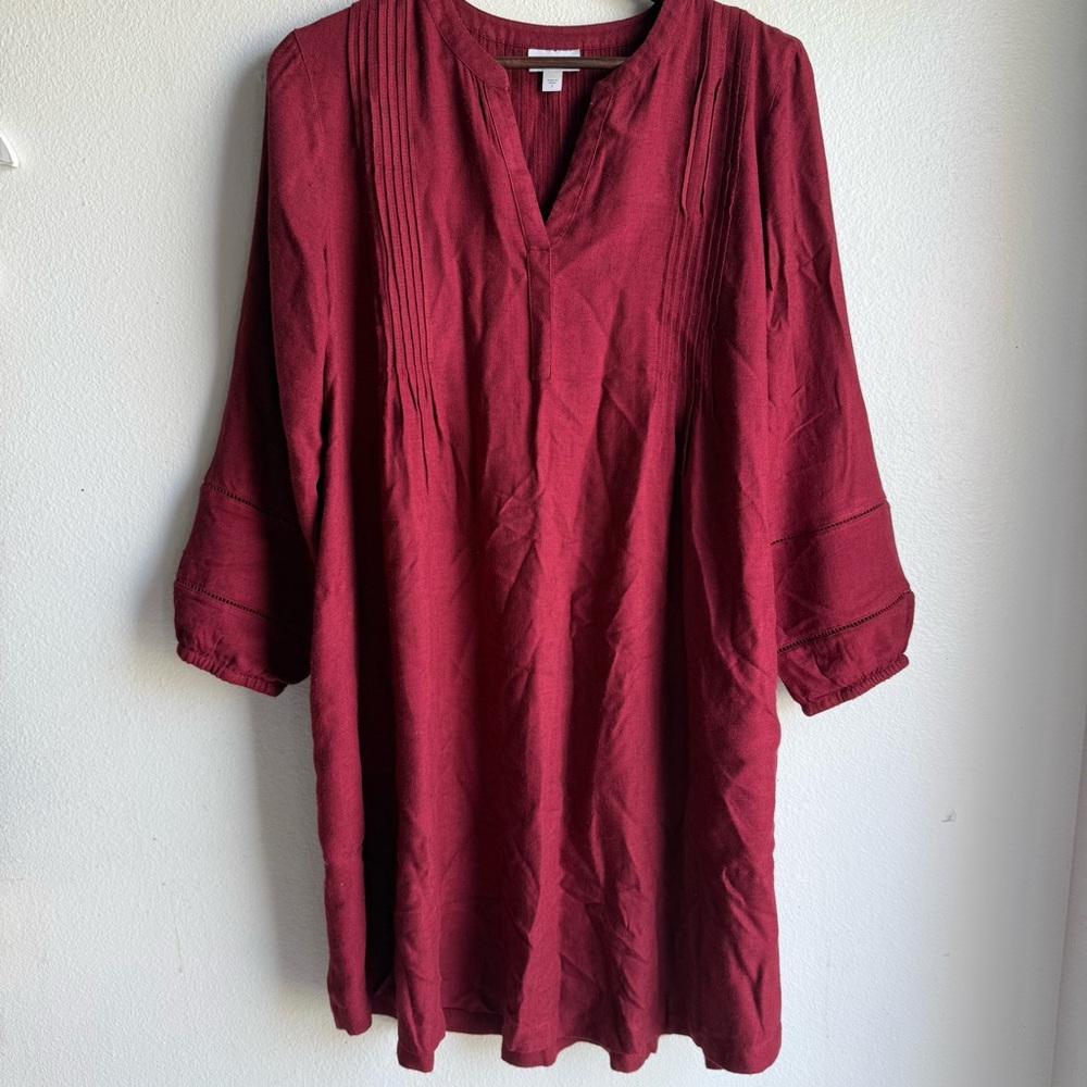 J. Jill Burgundy Pintuck V-Neck Tunic